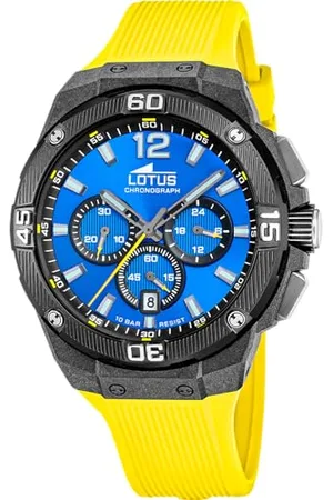 Lotus Zegarek męski 18975/5 Chrono Etui z włókna węglowego Czarny gumowy pasek Żółty, , pasek