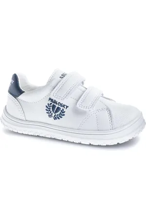 Pablosky Buty sportowe unisex białe skórzane z zapięciem na zatrzask, , 33 EU/szerokie