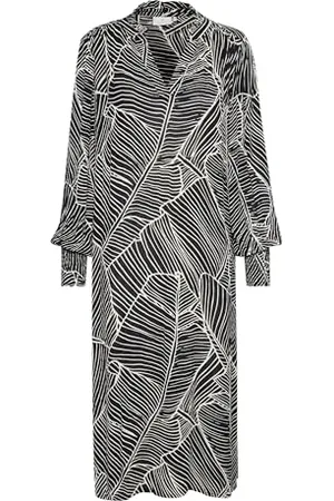 Kaffe Damska sukienka Midi Długie rękawy V-Notch Neck Casual Fit Pockets Printed, , 36