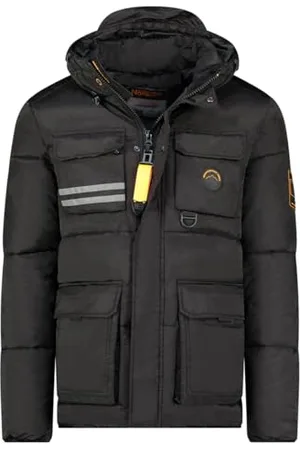Geographical Norway Dolbary Męska ciepła długa parka jesienno-zimowa, wodoodporna kurtka z kapturem, outdoorowa futrzana kurtka wiatrówka, męska (czarna XL), , XL