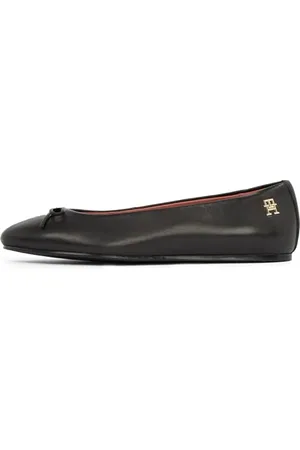 Tommy Hilfiger Damskie baleriny skórzane płaskie kokardki FW0FW08359 buty na co dzień, czarne, 38 EU, , 39 EU