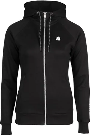Gorilla Wear Bluza z kapturem Marion Zipped - Czarna - Bodybuilding Sport Codzienny czas wolny z nadrukiem logo lekka i wygodna dla optymalnego ruchu z poliestru i bawełny, , S