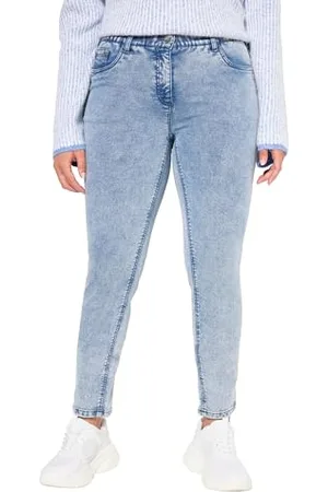 Ulla Popken Damskie duże rozmiary plus size jeansy dżersejowe Sarah, wąskie nogawki, komfortowy ściągacz, , 47W / 32L