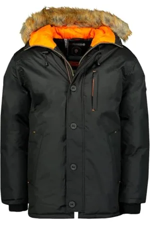Geographical Norway Darwin Męska ciepła parka długa, jesienno-zimowa, wodoodporna kurtka z kapturem, outdoorowa futrzana kurtka wiatrówka, męska ( S), , S