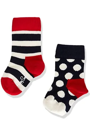 Happy Socks Stripe, kolorowe i zabawne, Skarpety dla dzieci, Niebieski-Czerwony-Biały 2 pary (12-24M)