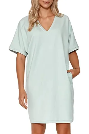 Makadamia Dresowa Sukienka Damska | Rozmiar 44/46 | Kolor: | Typu Kimono | Oversize | Dzianinowa | Casual Basic Styl | Wygodny Krój | Dekolt w Serek | Skład: 95% bawełna, 5% elastan