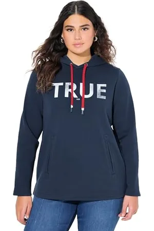 Ulla Popken Damska bluza z kapturem, true, z kapturem, sznurkiem, kieszeniami, długim rękawem, , 54-56