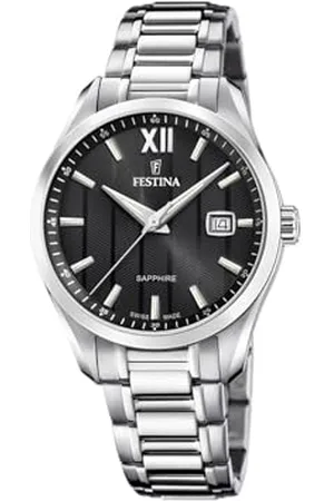 Festina F20026/4 Zegarek męski Swiss Made Szara obudowa ze stali nierdzewnej Szary, , klasyczny pasek ze stali nierdzewnej, , Klasyczny
