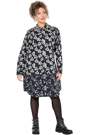 Ulla Popken Damskie duże rozmiary, duże rozmiary, długa bluzka, serce, linia A, kołnierzyk koszuli, długi rękaw, , 58-60