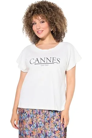 Ulla Popken Damska koszulka z motywem czcionki, oversize, okrągły dekolt, półrękaw, , 42-44