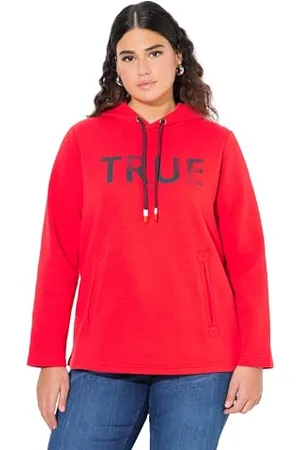 Ulla Popken Damska bluza z kapturem, true, z kapturem, sznurkiem, kieszeniami, długim rękawem, , 62-64
