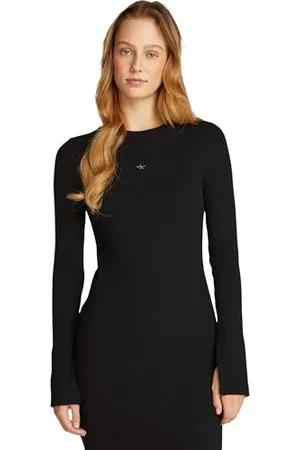 Calvin Klein Jeans J20J225112 Sukienka damska tkana z żeberkami J20J225112 Bodycon Dress, czarna (Ck Black), M, , M