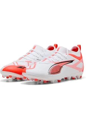 PUMA Buty piłkarskie Ultra 5 Match MG JR, białe czarno-świecące czerwone, 4 EU, Biały Czarny Świecący Czerwony, 33 EU