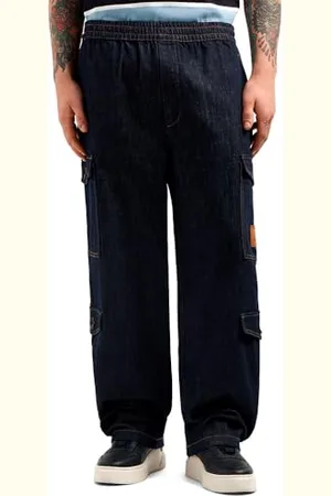 Armani Exchange Męskie spodnie Utitly Edge, skórzane logo, naszywki, spodnie casualowe, , 34