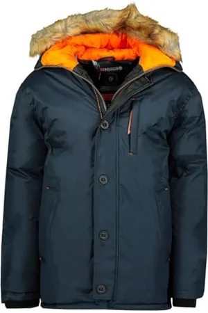 Geographical Norway Darwin Męska ciepła parka długa, jesienno-zimowa, wodoodporna kurtka z kapturem, outdoorowa futrzana kurtka wiatrówka, męska (granatowa), , S