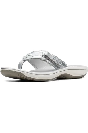 Clarks Damskie klapki Breeze Sea, Srebrny syntetyczny, 39 EU