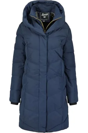 Geographical Norway Djamila Lady Parka Długa gruba ciepła damska jesienno-zimowa - cienki płaszcz ze sztucznego futra z kapturem - kurtka wiatrówka - elegancka kurtka damska (granatowa XL),