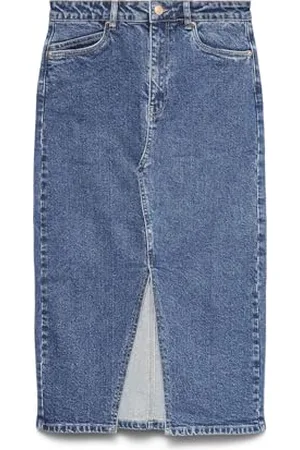 VERO MODA Women Skirt Maxi Denim Skirt Calf-length Slit, Colours: , Size:XS