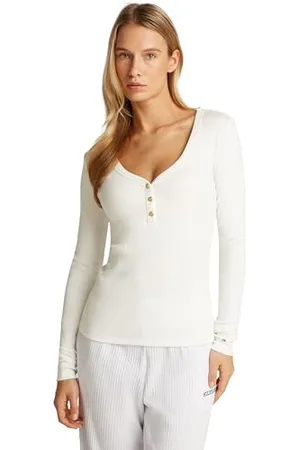 Tommy Hilfiger Damski SLIM HENLEY GB SCOOP-NK LS WW0WW43905, biały, XXXL, , 3XL