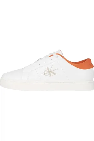 Calvin Klein CK JEANS Męskie klasyczne trampki Cupsole Low Laceup LTH YM0YM00864, białe (jasny biały/morelowy pomarańczowy), 44 EU, , 41.5 EU