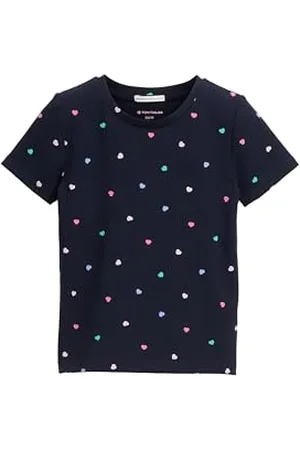 TOM TAILOR Dziewczęca 1045118 T-shirt, 37132 - Navy Multicolor Heart Print, 116-122 EU, , 116-122