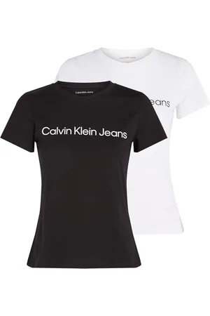 Calvin Klein Jeans Damska INSTYCYJNA koszulka z logo 2-pak, jasna biała/Ck czarna, XXS (opakowanie 2 szt.)