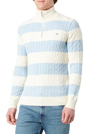 GANT Męski sweter w paski z zamkiem błyskawicznym, , 3XL