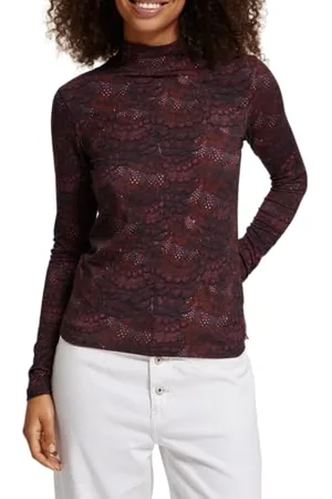 Scotch&Soda Damski All Over Printed Mockneck Longlseeve T-Shirt, , S, , S