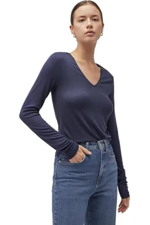 Mavi Damska koszulka z długim rękawem, dekolt w serek, Mood Indigo, XL, , XL