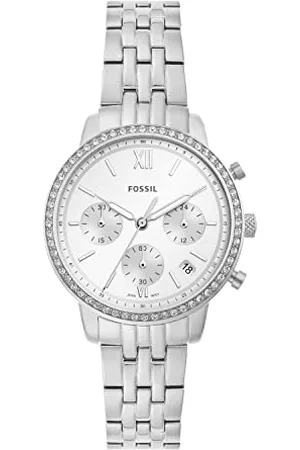 Fossil Damski zegarek Neutra, mechanizm chronografu, koperta 36 mm w kolorze srebrnym ze stali nierdzewnej z paskiem ze stali nierdzewnej, ES5217