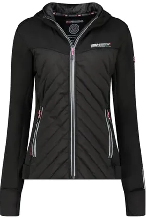 Geographical Norway Damska kurtka softshellowa z kapturem, wodoodporna, outdoorowa, wiatroszczelna, do aktywności na świeżym powietrzu, na narty, jesień, zima, wiosna, czarny i różowy L, Czarny
