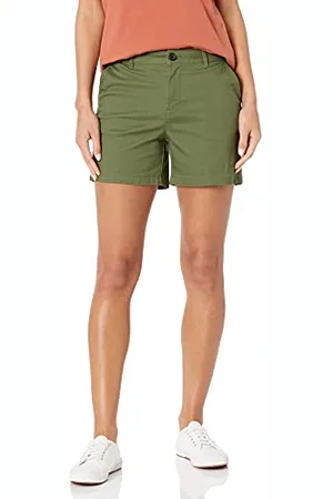 Amazon Damskie szorty o średnim wzroście slim fit 13,5 cm nogawki khaki (dostępne w prostych i krągłych krojach), oliwkowe, 14