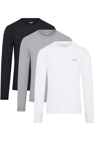 DKNY Męski top z długim rękawem Slim Fit w kolorze czarnym/białym/szarym z okrągłym dekoltem i logo marki - 100% bawełna, super miękka i wygodna odzież wypoczynkowa., , XL