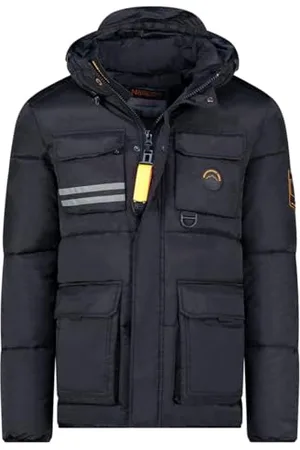 Geographical Norway Dolbary Męska ciepła długa parka jesienno-zimowa, wodoodporna kurtka z kapturem, outdoorowa futrzana kurtka wiatrówka, męska (granatowa M), , M