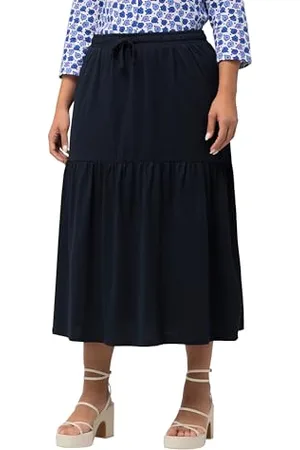 Ulla Popken Odzież damska Plus Size Curvy Elastyczna Talia Falbanka Panel Jersey Spódnica 829068, , 20-52