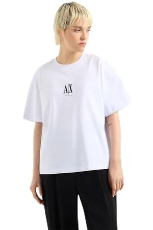 Armani Exchange Damski projekt ikony, haftowane logo z przodu, koszulka, biały, S, , S