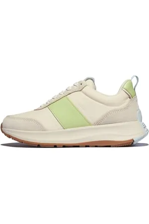 FitFlop Damskie buty typu F-Mode Flow, zamszowe, skórzane, płaskie trampki, limonkowe, 4 UK, , 37 EU