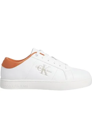 Calvin Klein CK JEANS Męskie klasyczne trampki Cupsole Low Laceup LTH YM0YM00864, białe (jasny biały/morelowy pomarańczowy), 40,5 UK, , 43 EU