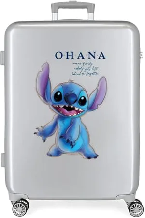 Disney 100 Stitch walizka średnia szara 48 x 70 x 26 cm twardy ABS zintegrowany zamek TSA 81L 2 kg 4 podwójne koła, , Maleta mediana, średnia walizka