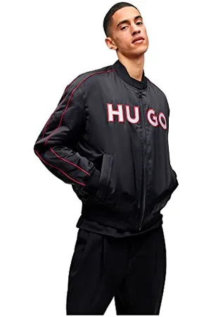 HUGO BOSS Męska kurtka bomberka Balix2311 Relaxed-Fit z satyny z wyszywanym logo, , XS
