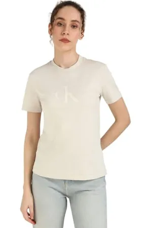 Calvin Klein Jeans Damska błyszcząca koszulka MONOLOGO Regular J20J224983 S/S T-Shirt, szara (Moonbeam), L, , L