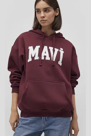 Mavi Damska bluza z kapturem z logo, granat, S, , S