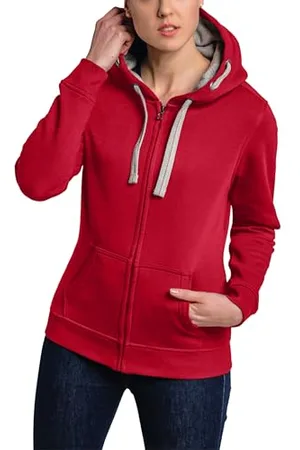 HRM Damska kurtka z kapturem I Premium bluza z kapturem damska z kontrastową wyściółką wewnętrzną, basic Hoodie z zamkiem błyskawicznym, wysokiej jakości i zrównoważone topy damskie, , 3XL