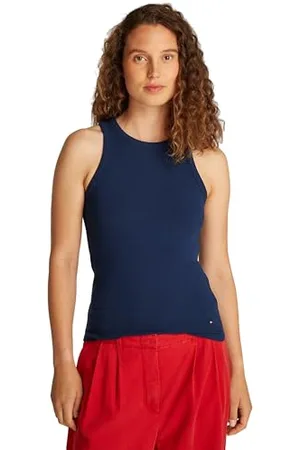 Tommy Hilfiger Damski top slim 5X2 RIB NS WW0WW38635, niebieski, XL, , XL