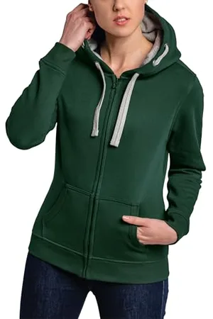 HRM Damska kurtka z kapturem I Premium bluza z kapturem damska z kontrastową wyściółką wewnętrzną, basic Hoodie z zamkiem błyskawicznym, wysokiej jakości i zrównoważone topy damskie, , 5XL