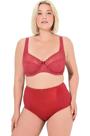 Ulla Popken Damski duże rozmiary plus size biustonosz z fiszbinami, koronka kwiatowa, pełna koronka, miseczka C - E, , 105D