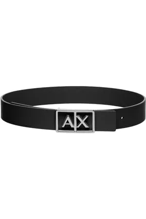 Armani Exchange Damski prosty wygląd, monokolor, logo Buckle Plate Belt, BLACK, 90, , 90