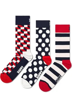 Happy Socks Zestaw 3 par skarpetek - zabawne skarpetki z geometrycznym nadrukiem z bawełny organicznej dla kobiet i mężczyzn