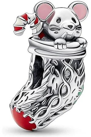 PANDORA Festliches Maus & Weihnachtsstrumpf Charm aus Sterling-Silber, Moments Collection, kompatibel Moments Armbändern, 792366C01