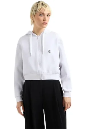 Armani Exchange Damski projekt ikony, mały haft logo, przycięta bluza, , XL